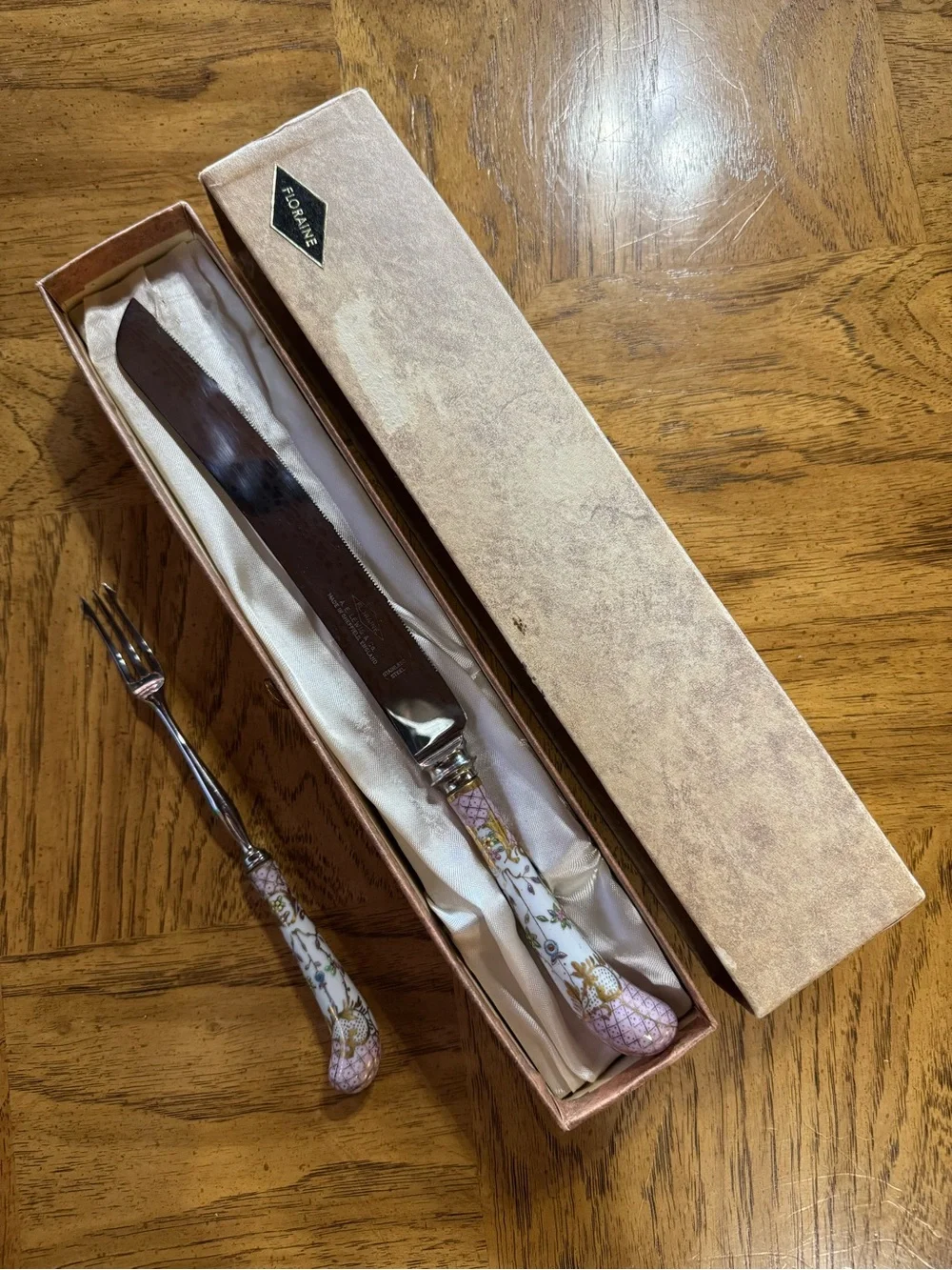 Vintage Sheffied England Pink Porcelain Stainless Steel Knife Hand Painted